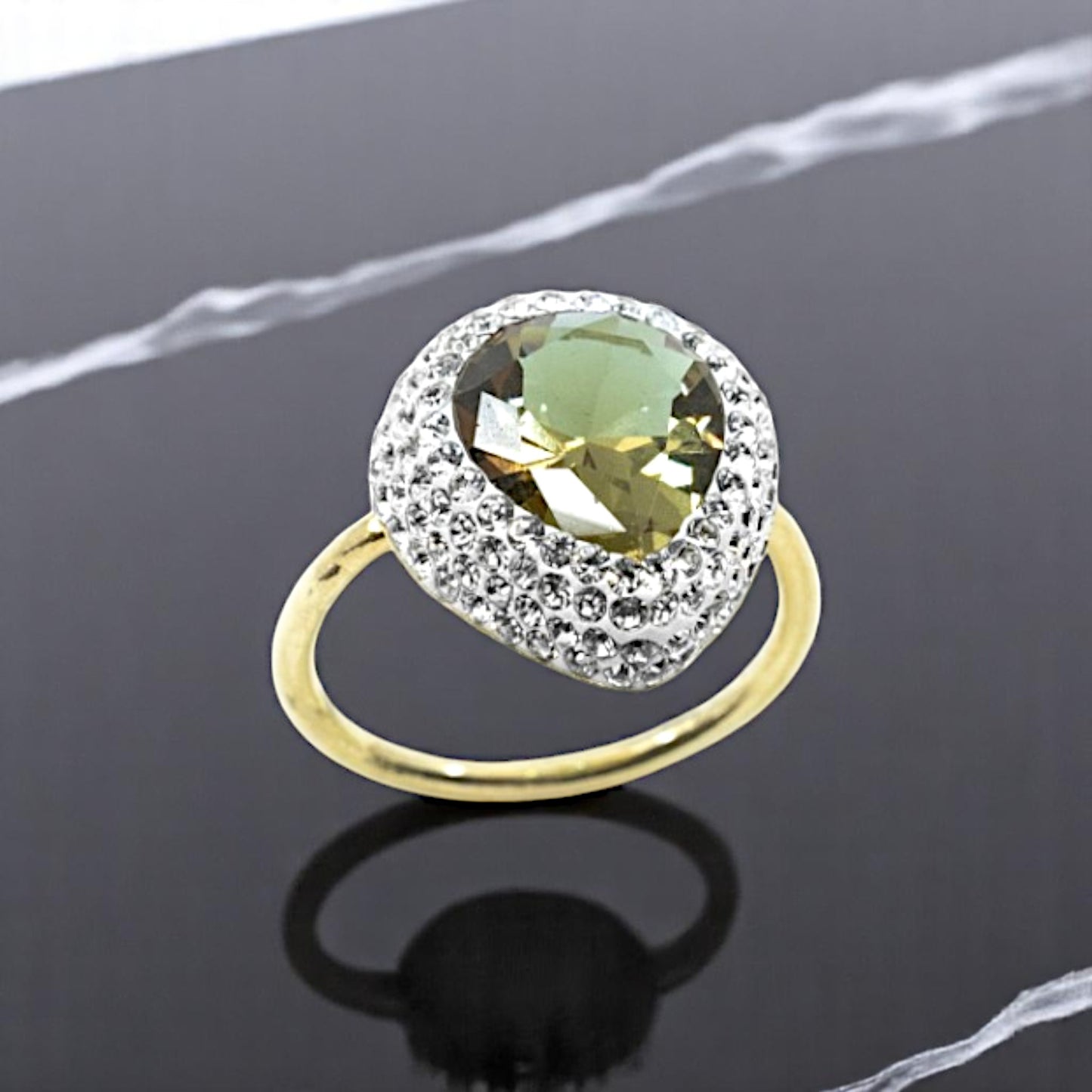 Green Stone Ring With Hematite Trim