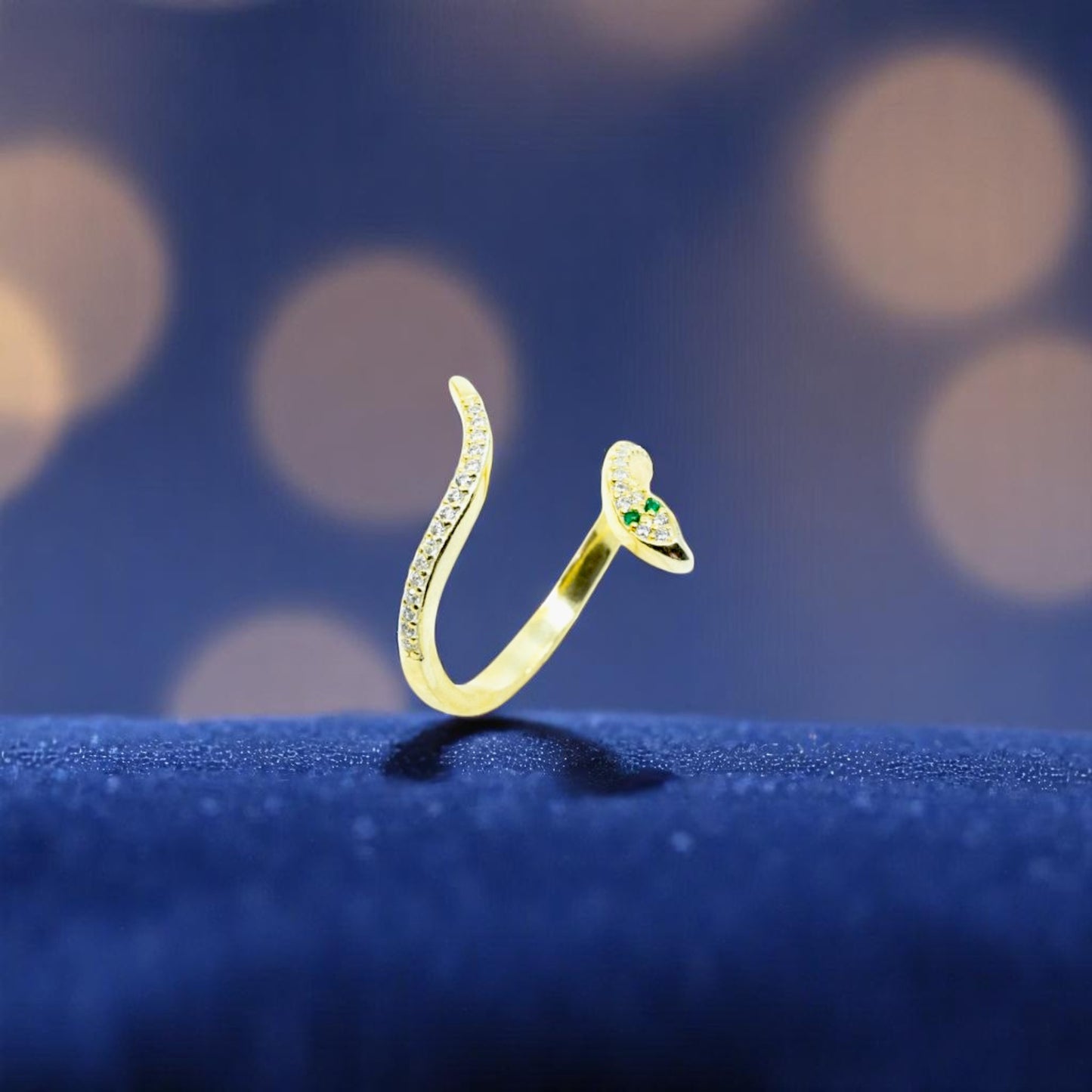 Gold Snake Ring With Emerald Eyes