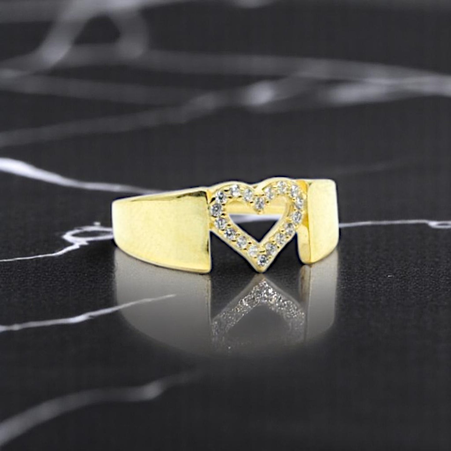 Open Heart Wide Band Gold Ring
