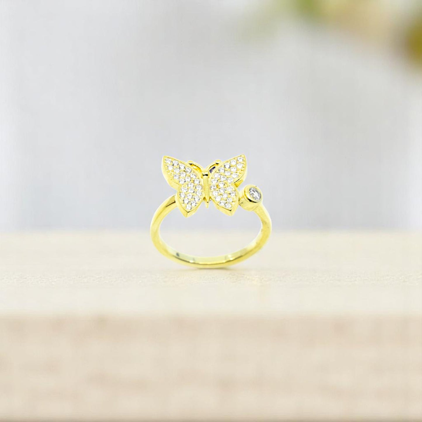 Gold Butterfly Ring With CZ Stones