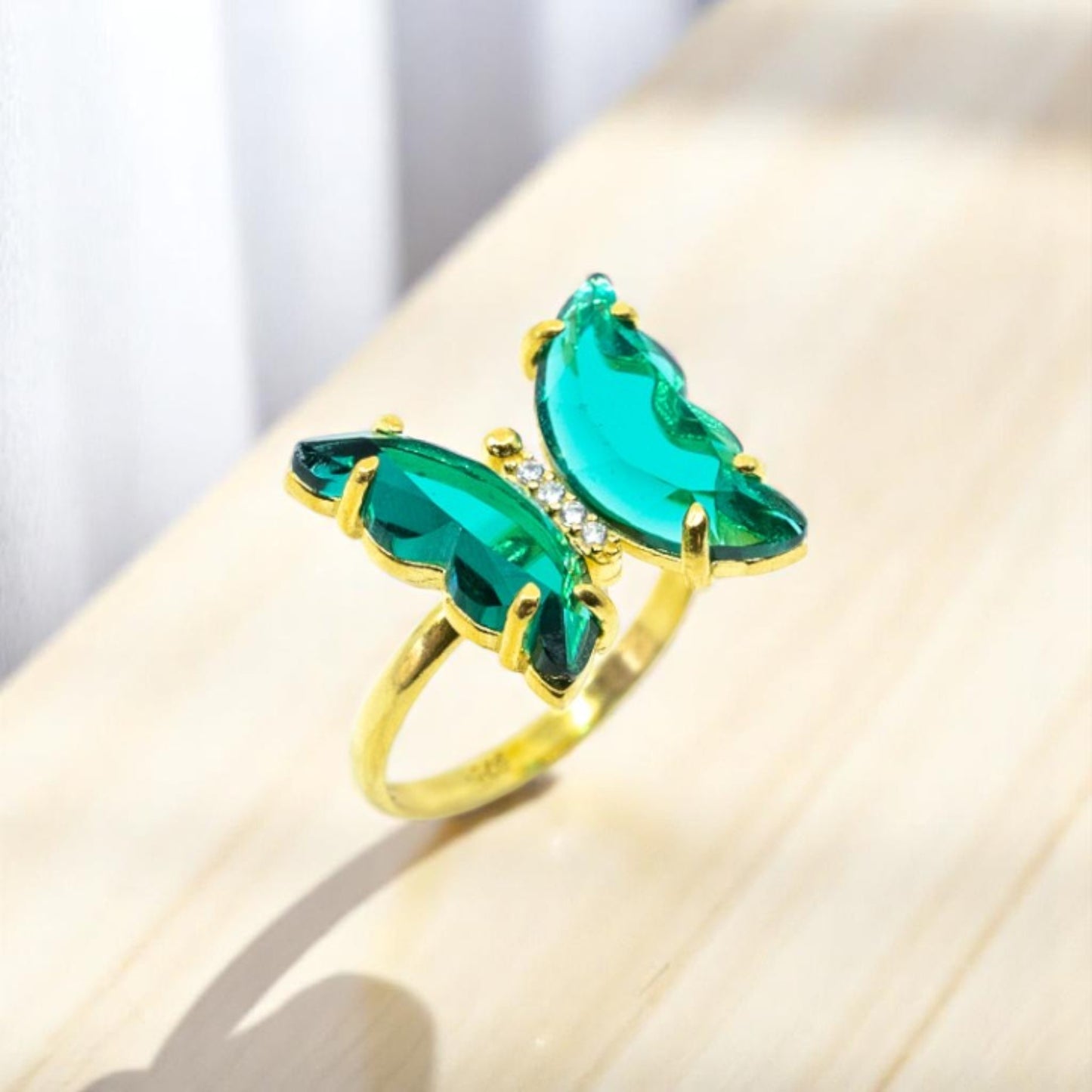 Crystal Green Butterfly Ring