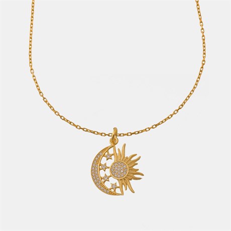Diamond Moon and Sun Necklace