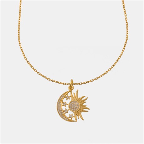 Diamond Moon and Sun Necklace