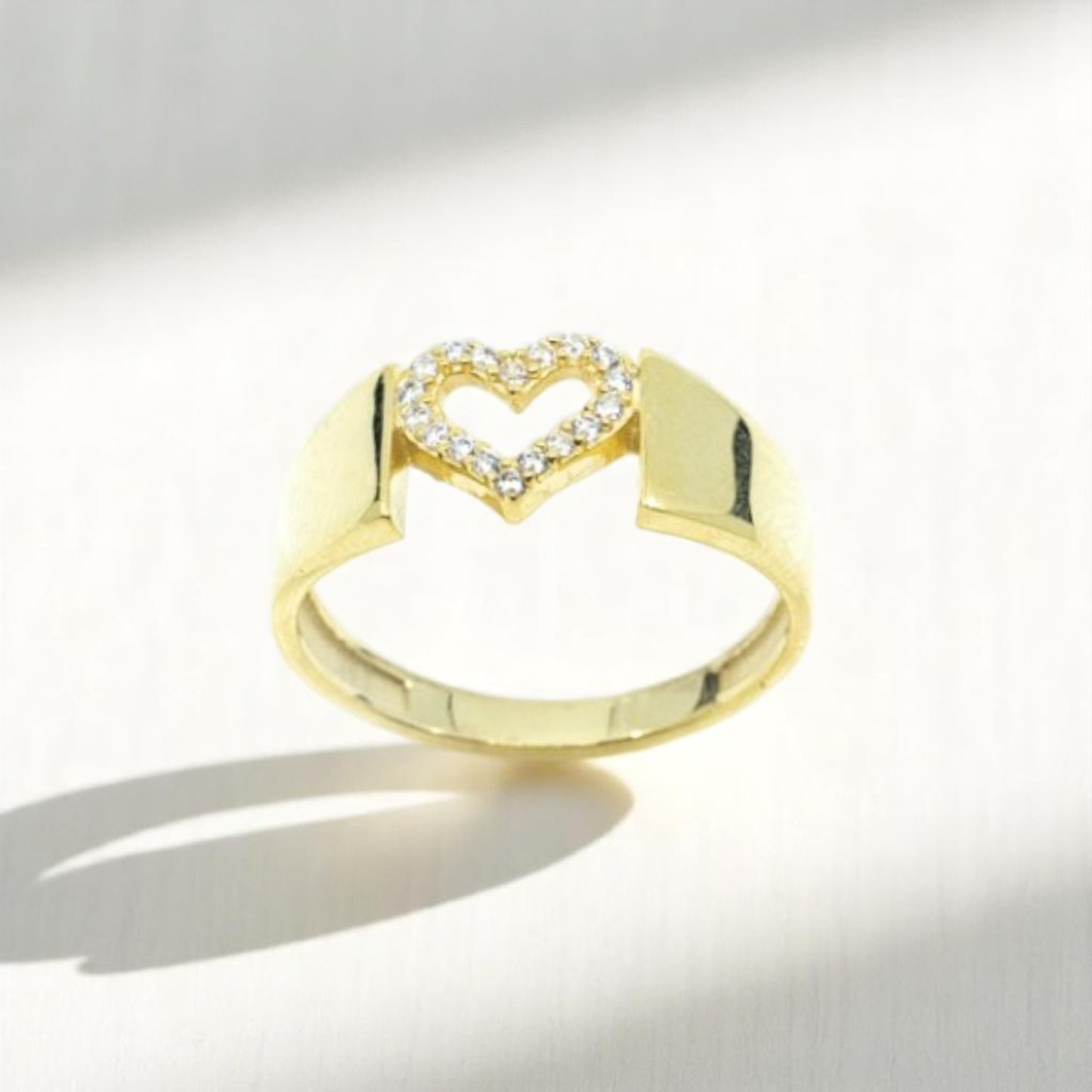 Open Heart Wide Band Gold Ring