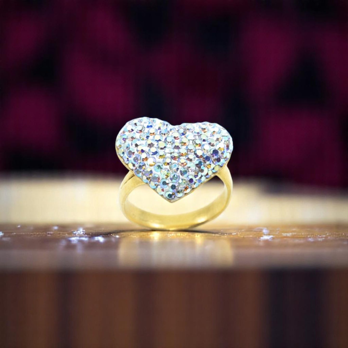 Silver Stone Gold Heart Ring