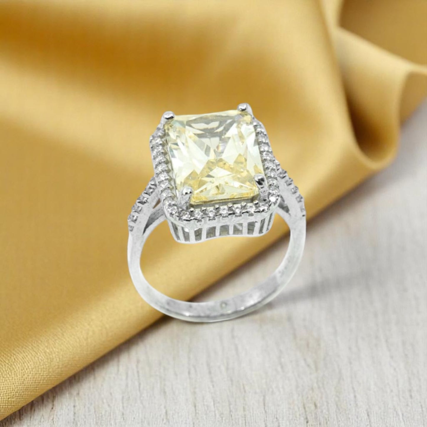 Canary Emerald Cut Ring Sterling Silver