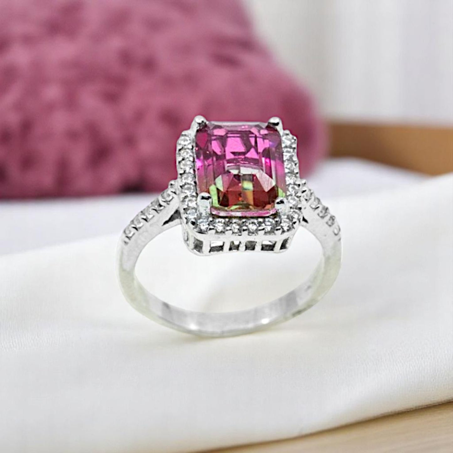 Amethyst Purple Stone Ring With CZ Trim