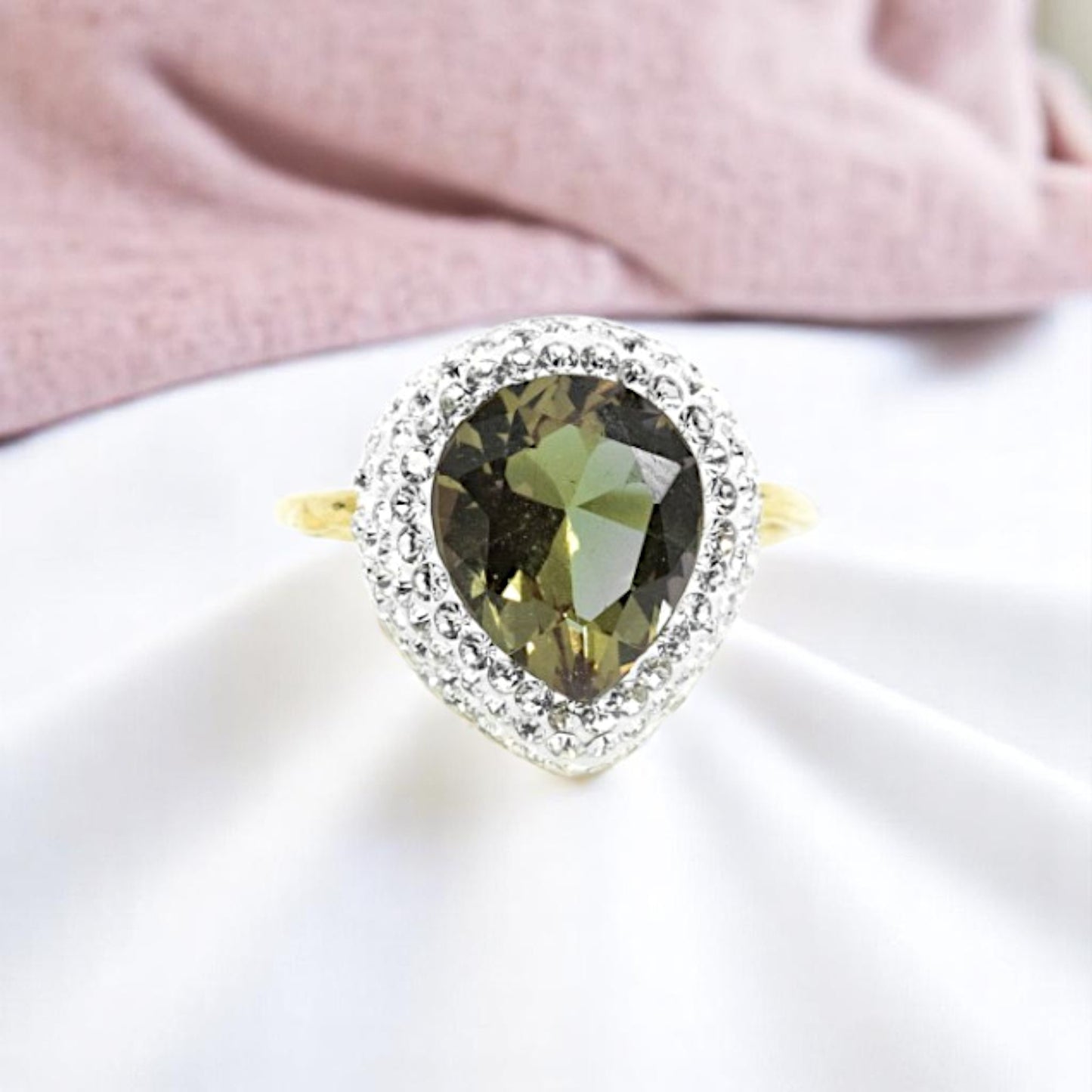 Green Stone Ring With Hematite Trim