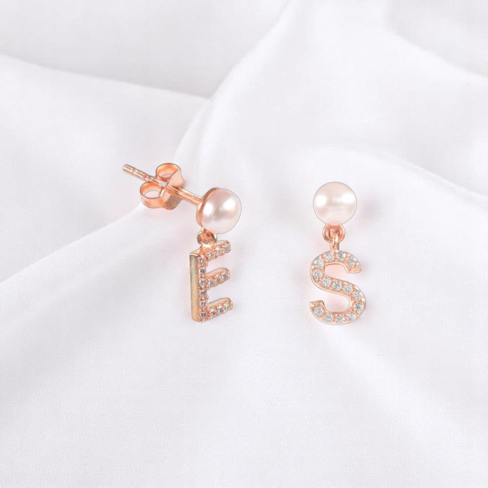 Personalized Diamond Initial Pearl Earring