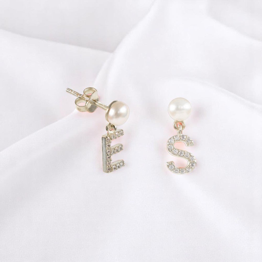 Personalized Diamond Initial Pearl Earring