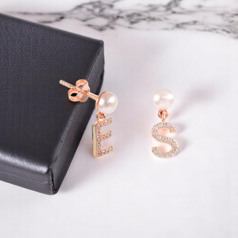 Personalized Diamond Initial Pearl Earring