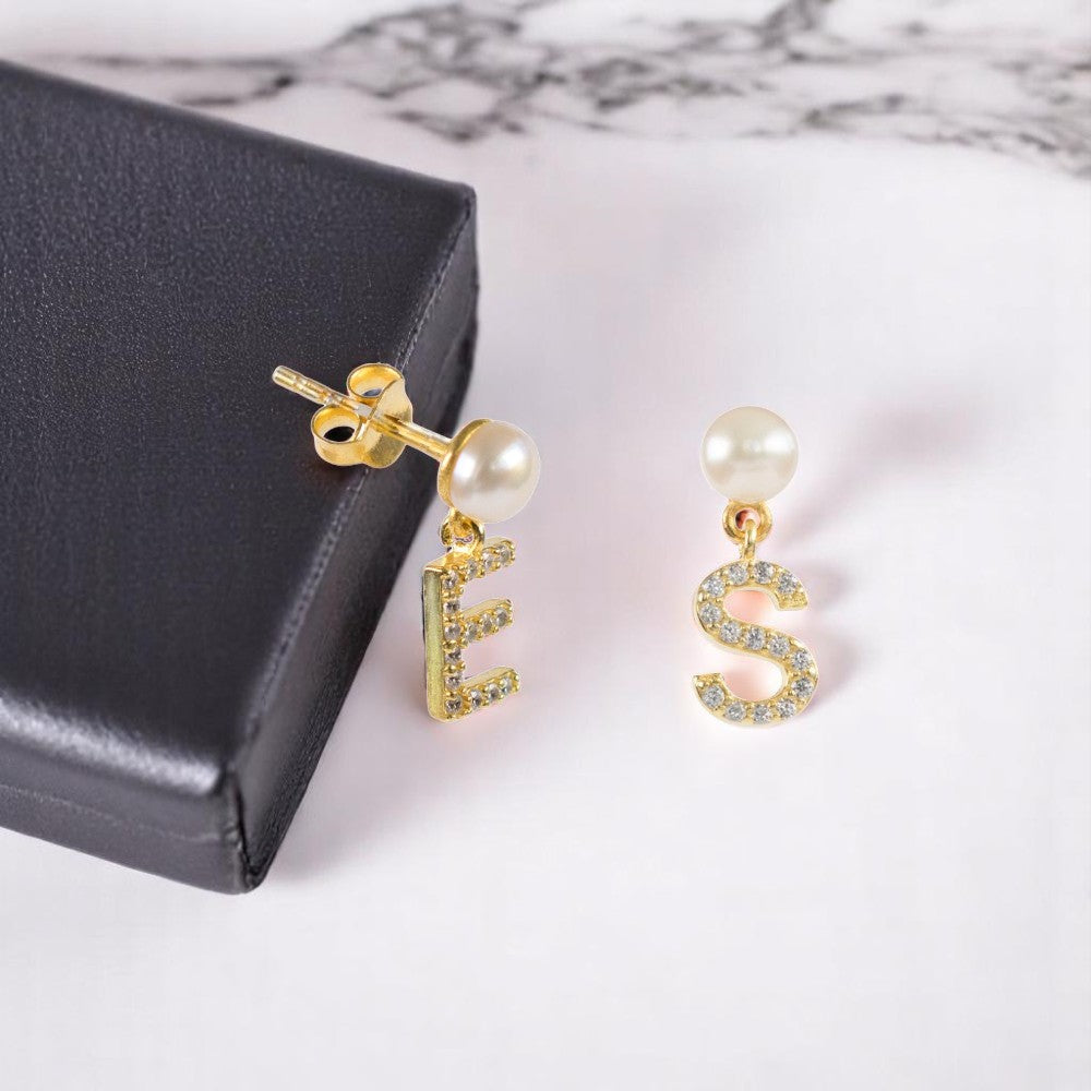 Personalized Diamond Initial Pearl Earring