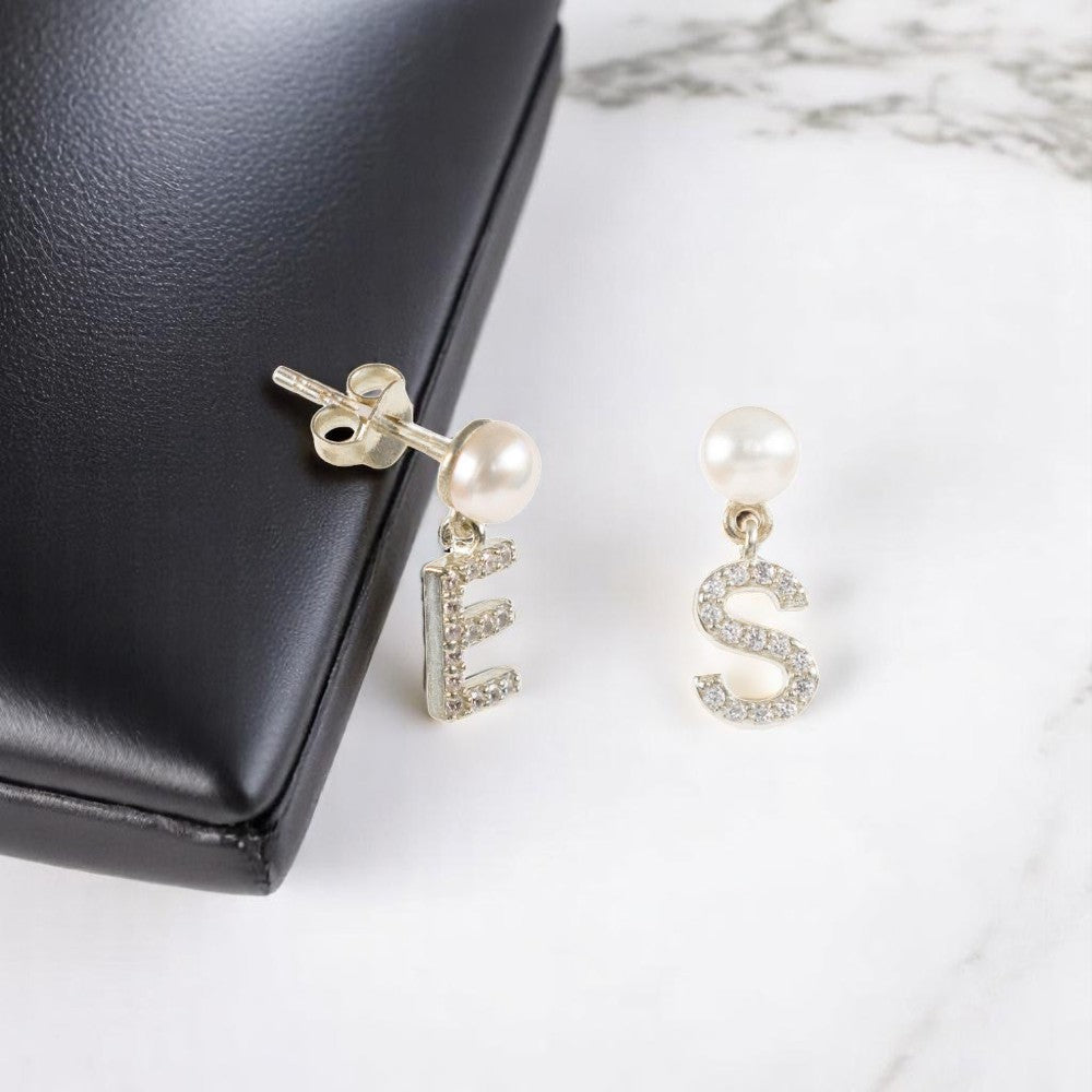 Personalized Diamond Initial Pearl Earring
