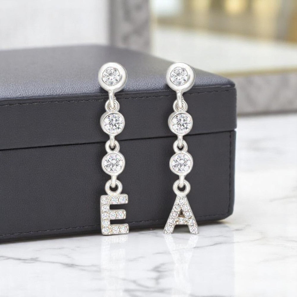 Personalized Diamond Chain Initial Earring