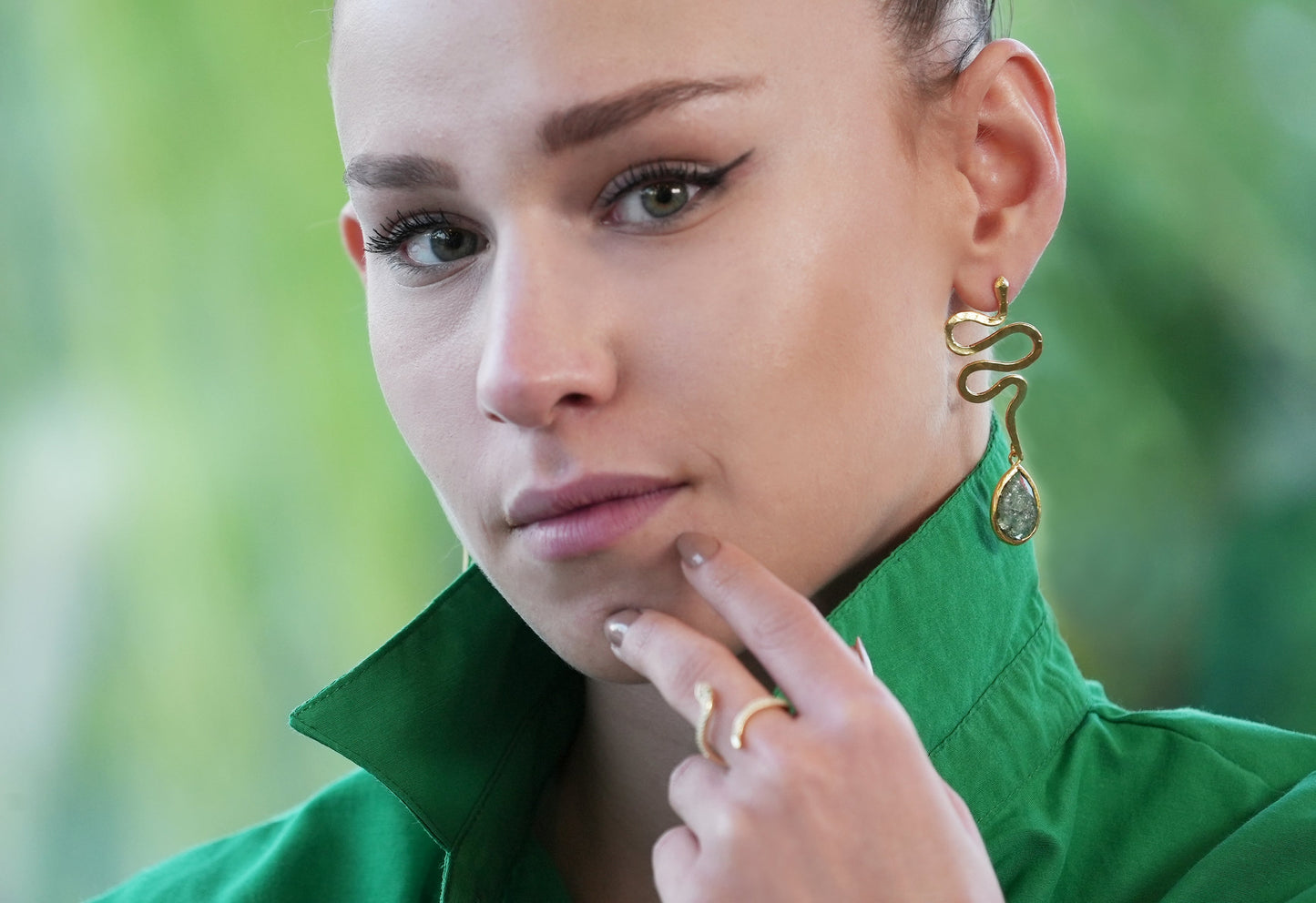 Gold Snake Ring With Emerald Eyes