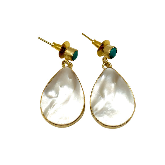 Mother of Pearl with Turquoise Gold Earrings
