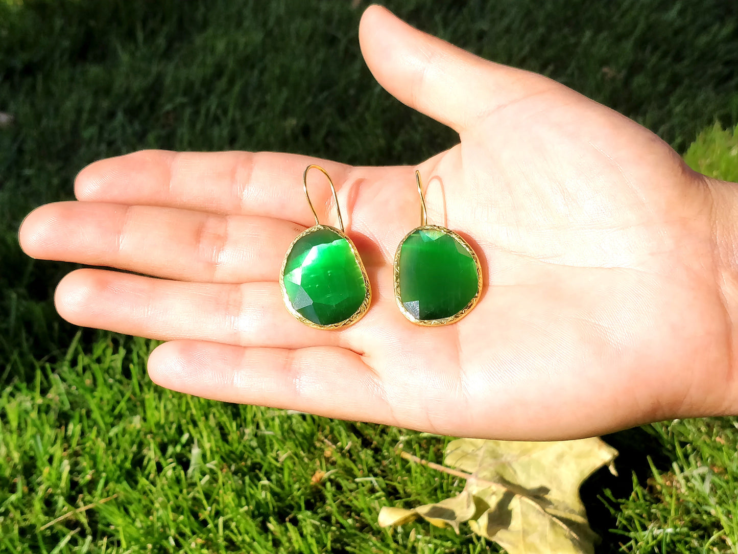 Emerald Cat Eye Earrings