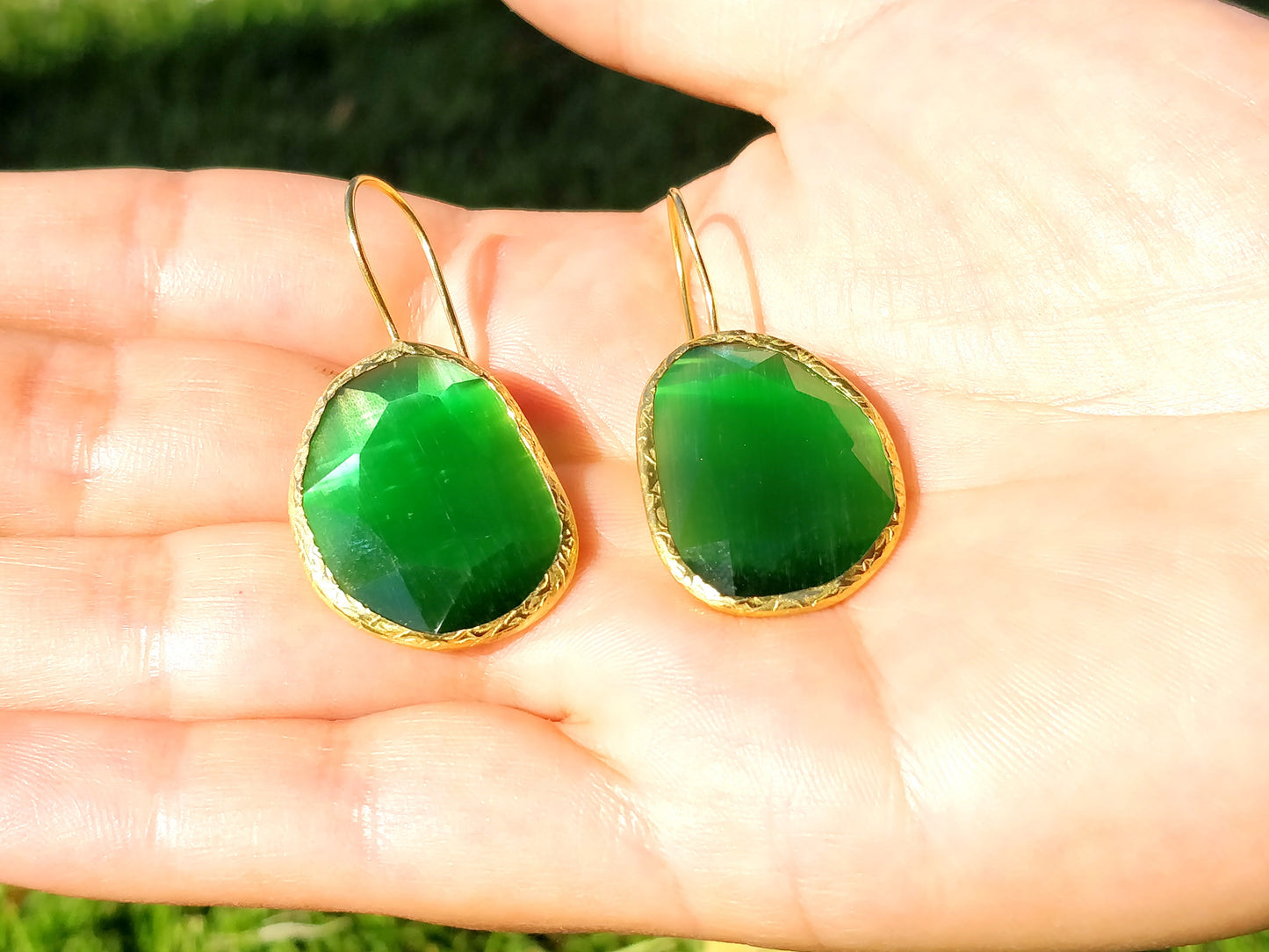 Emerald Cat Eye Earrings