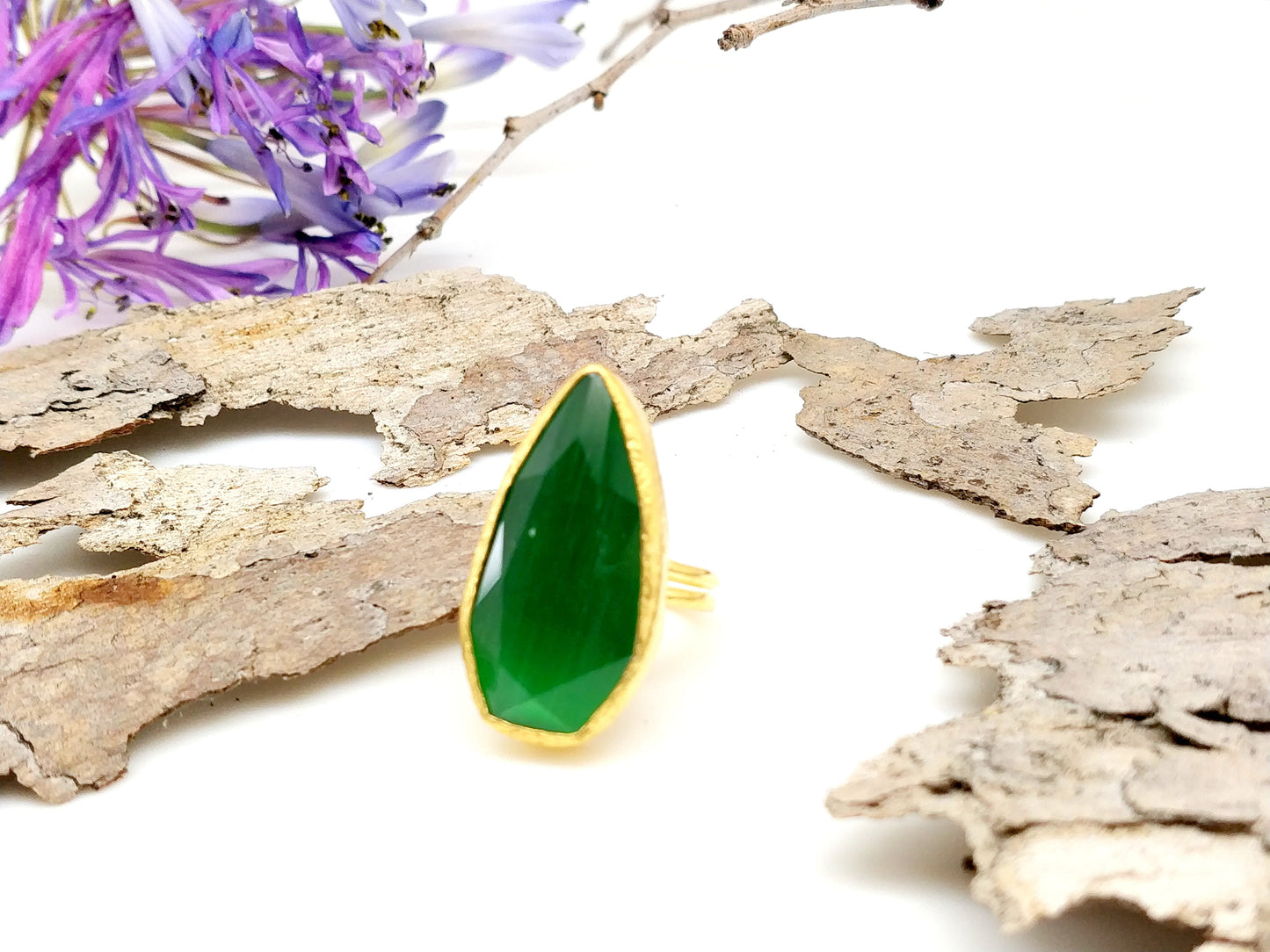 Emerald Drop Shape Adjustable Gold Ring