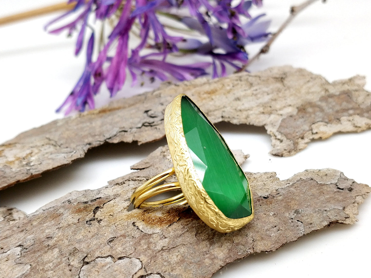 Emerald Drop Shape Adjustable Gold Ring