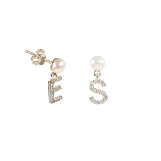 Personalized Diamond Initial Pearl Earring