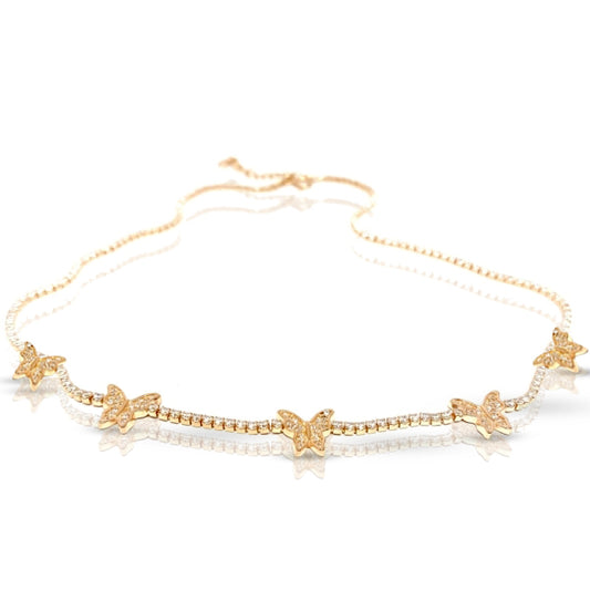 5 Diamond Butterfly with Diamond Chain Necklace