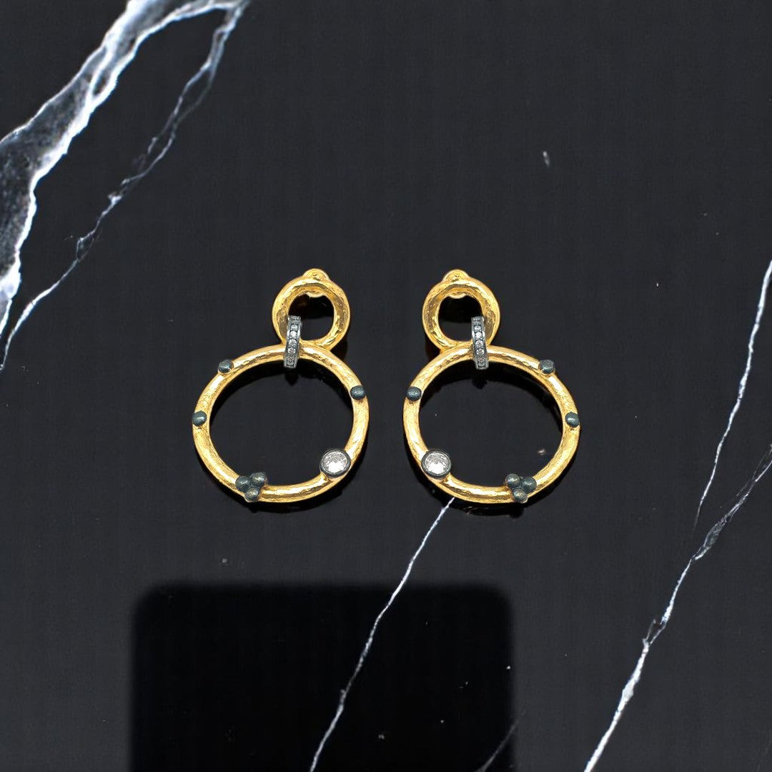 Aurora Fancy Double Circle Gold Earrings