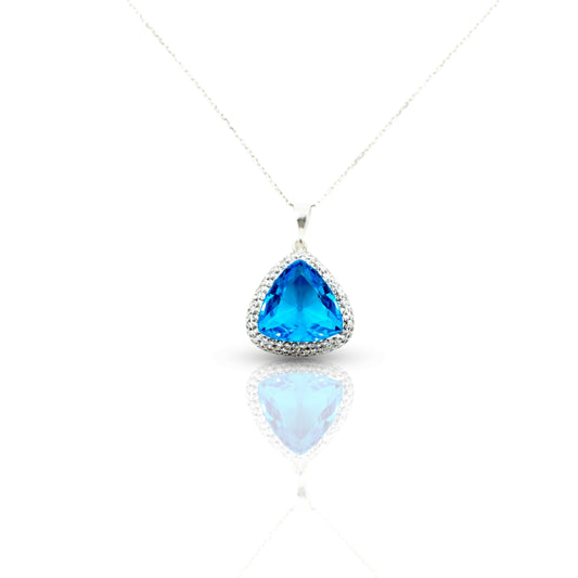 Triangle Pendant Necklace Baby Blue Stone