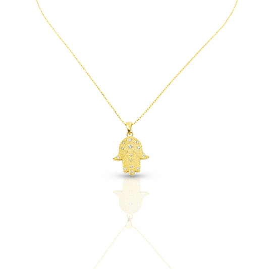 Gold Hamza Necklace with CZ stones