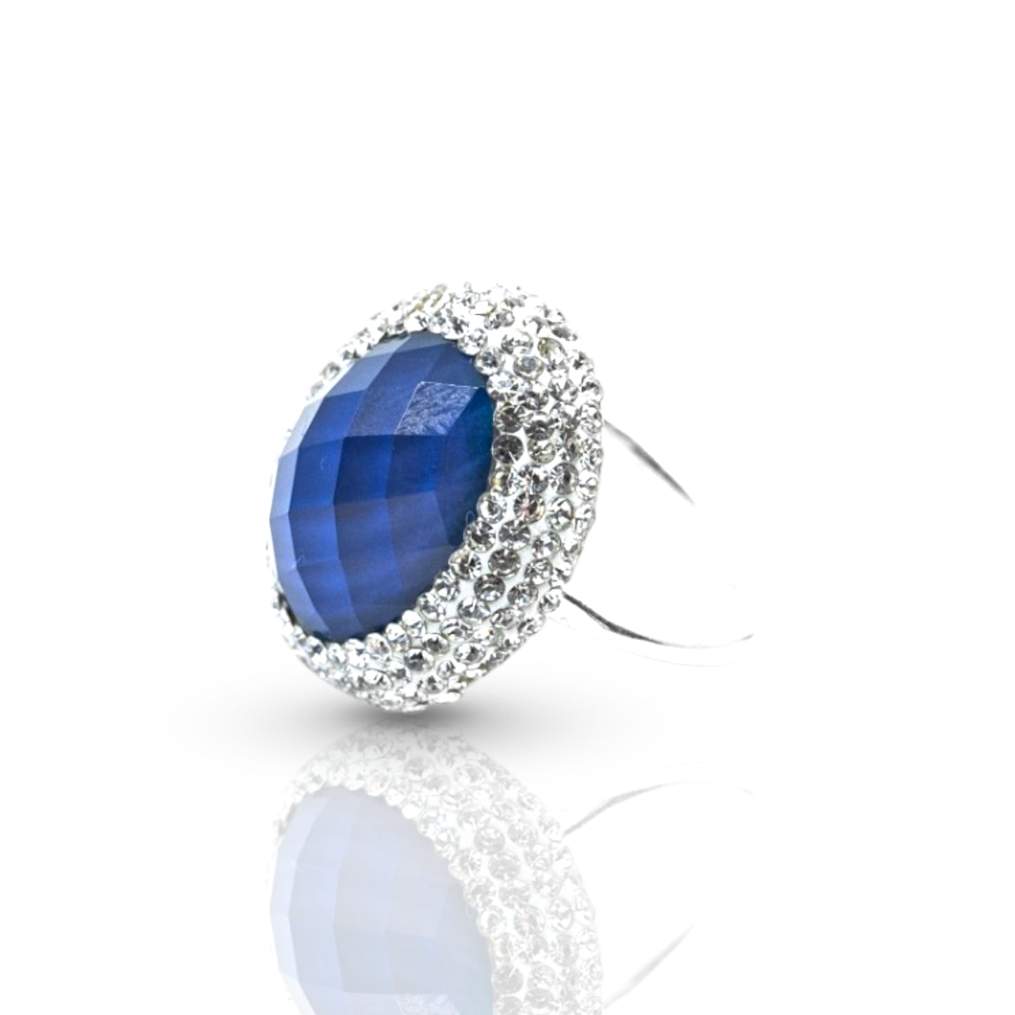Emerald cut blue stone ring