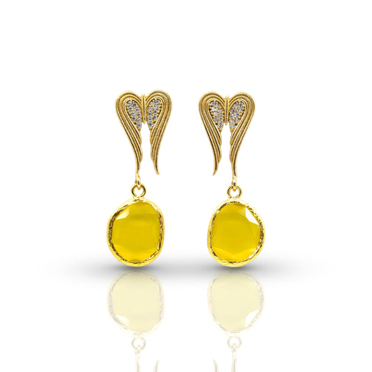 Dangling Heart Earring with Yellow Oval Stone