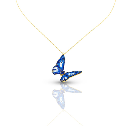 Gold Blue Butterfly Necklace