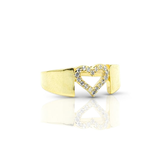 Open Heart Wide Band Gold Ring