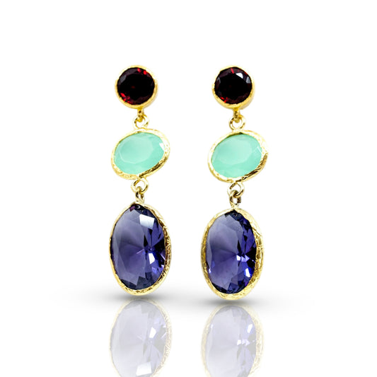 Red, Blue, Purple Three Piece Dangling Earring