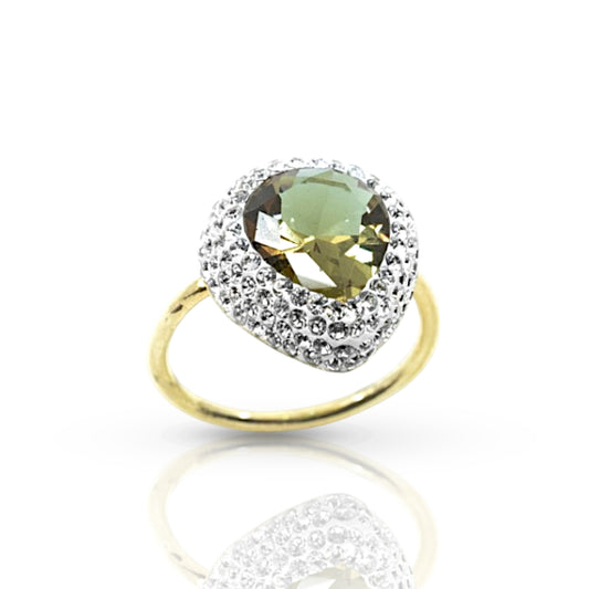 Green Stone Ring With Hematite Trim