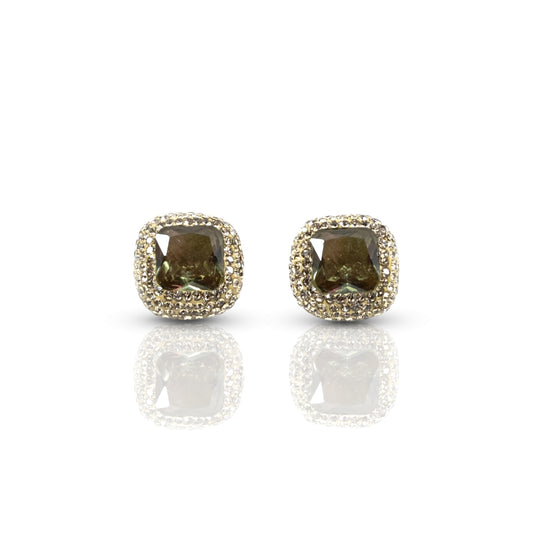 Green Stud Earring Surrounded with CZ Diamond