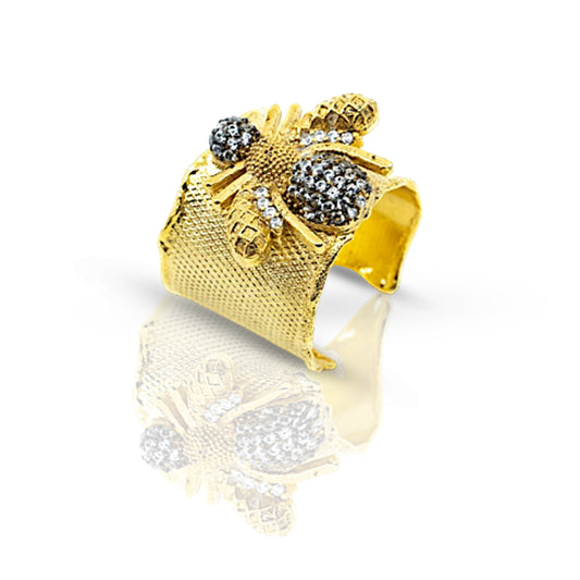 Gold Wide Band Bumble Bee Ring