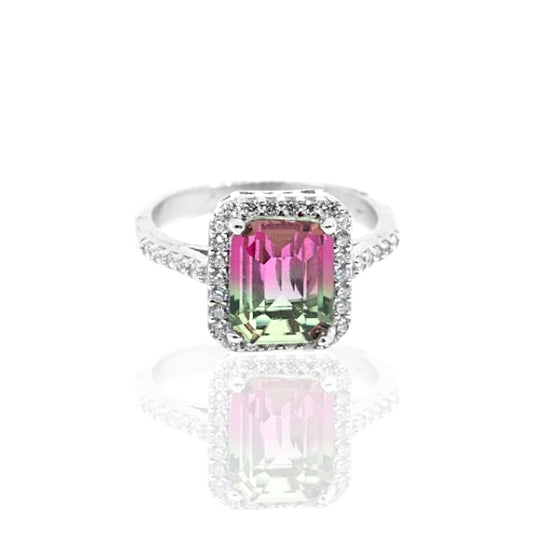 Amethyst Purple Stone Ring With CZ Trim