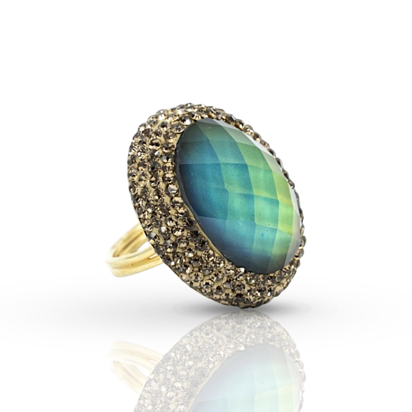 Round Diaspore Color Changing Ring With Hematite Trim