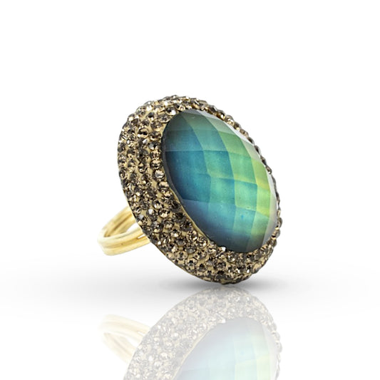 Round Diaspore Color Changing Ring With Hematite Trim