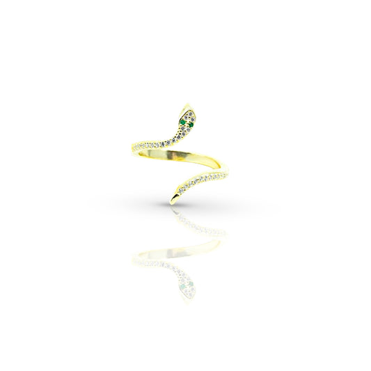 Gold Snake Ring With Emerald Eyes