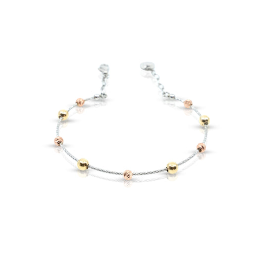 Silver Bracelet with Separated Gold Beads