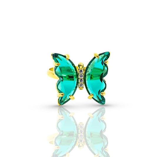 Crystal Green Butterfly Ring