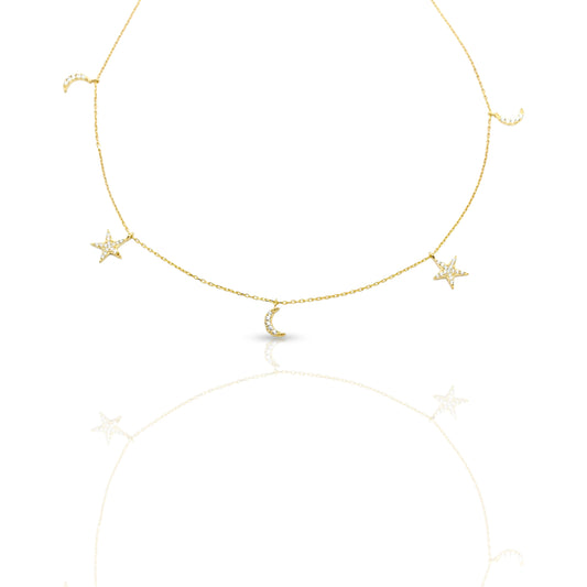 Five Charms of Moon and Star Necklace