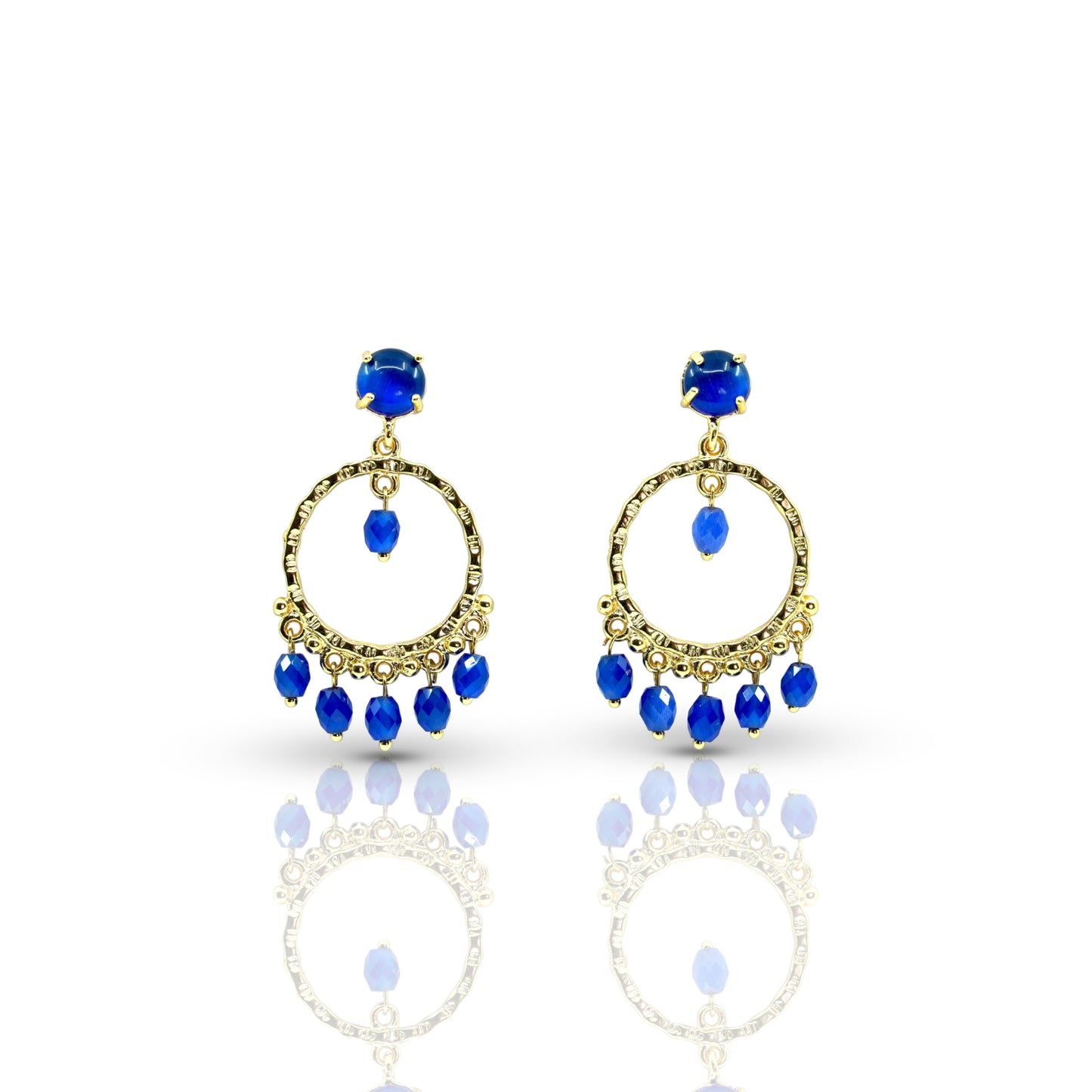 Dangling Hoop Earring with Blue stones