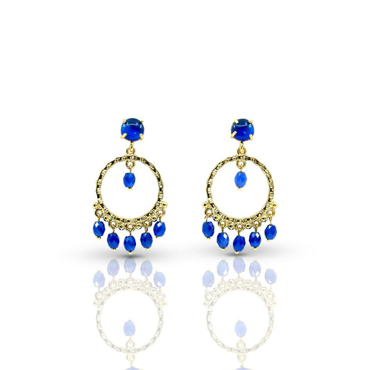 Dangling Hoop Earring with Blue stones
