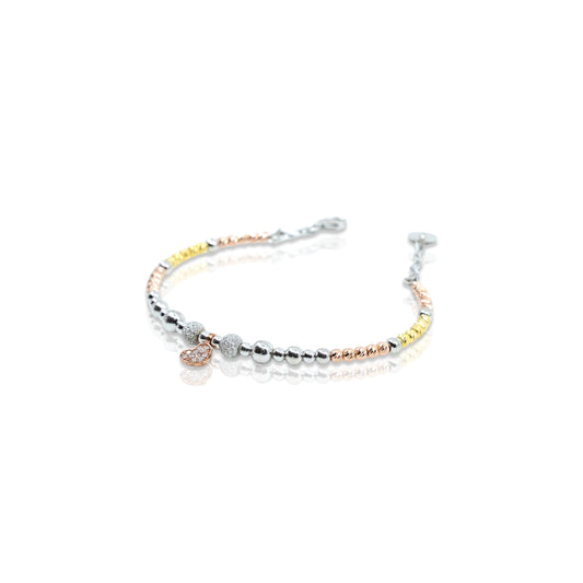Heart bracelet with gold and silver beads