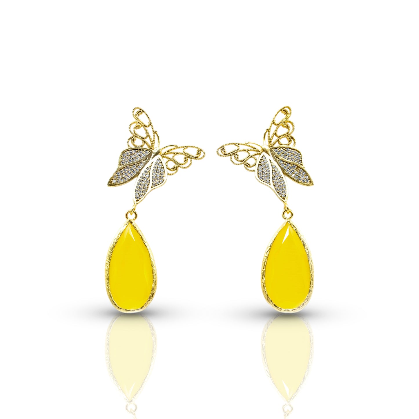 Dangling Butterfly Earring with Yellow Stone
