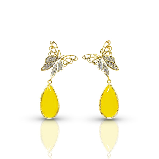 Dangling Butterfly Earring with Yellow Stone