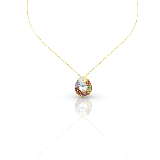 Round Sparkle Necklace with Colorful design around and CZ Diamond in the middle